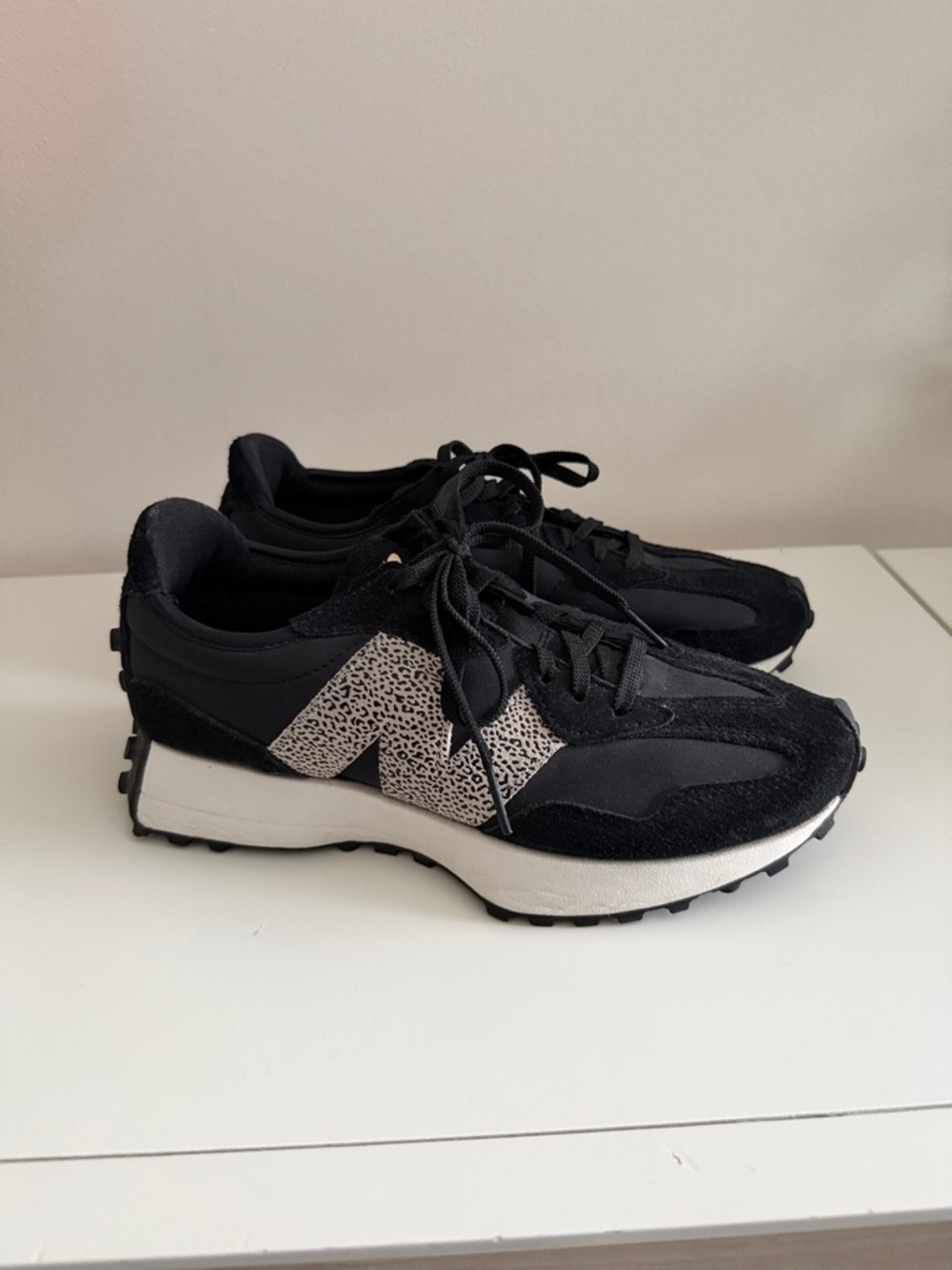 New Balance Black Leopard Women's Platform Running Sneakers with Speckled Accent